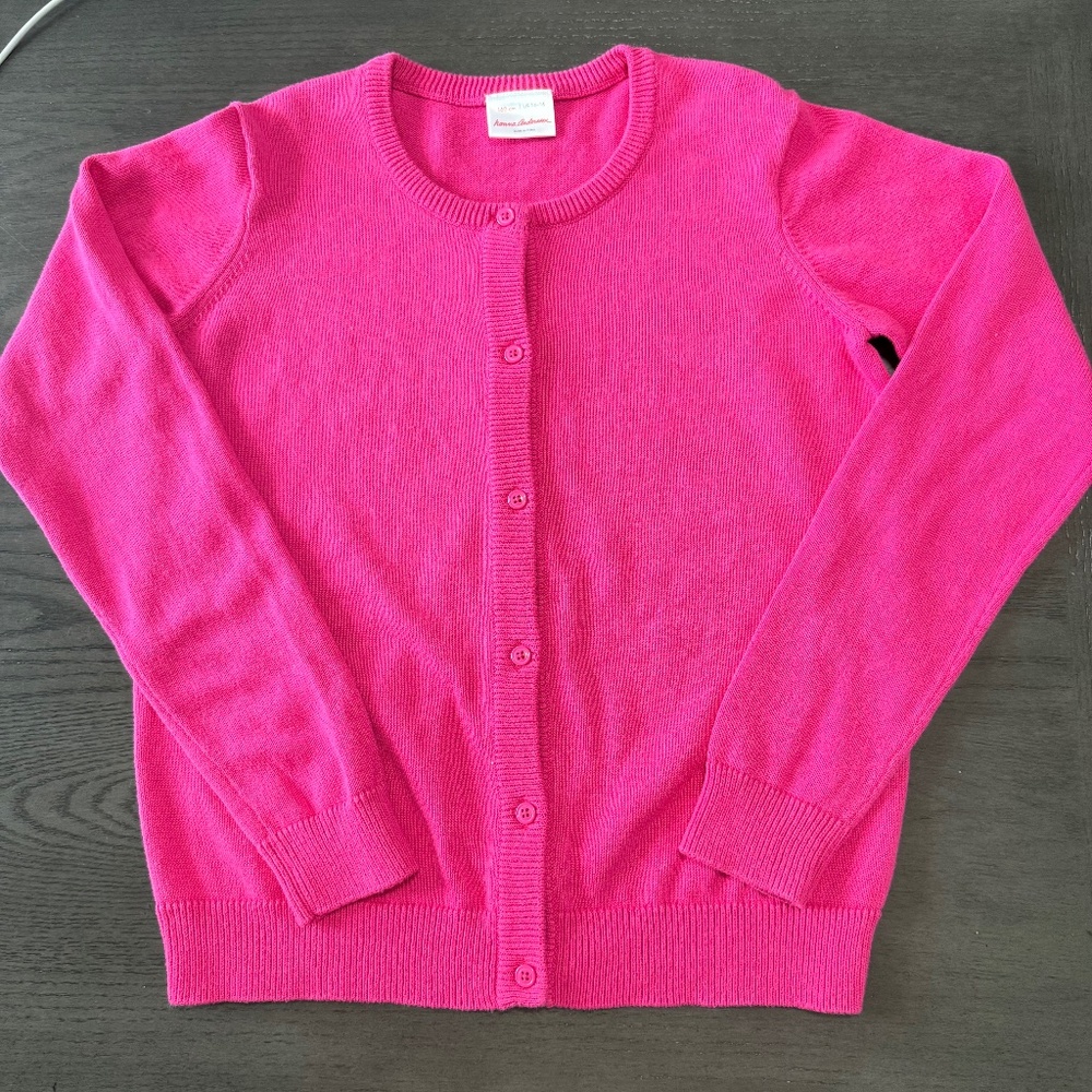 Hanna Andersson Girls 100% Cotton Long Sleeve Button Down Pink Cardigan Sz 14-16